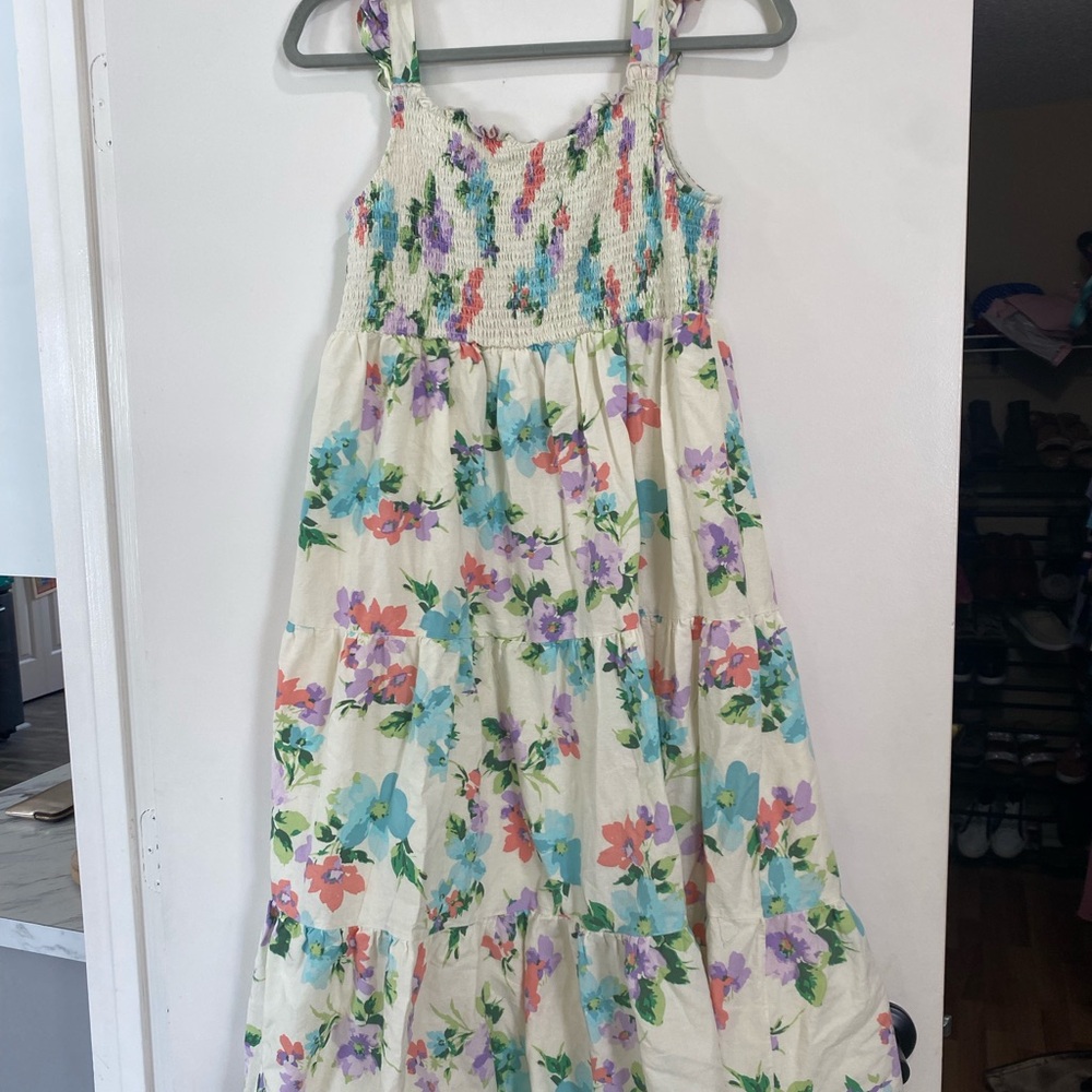 Blueberi Boulevard Floral Kids Dress - Cream and Multicolor